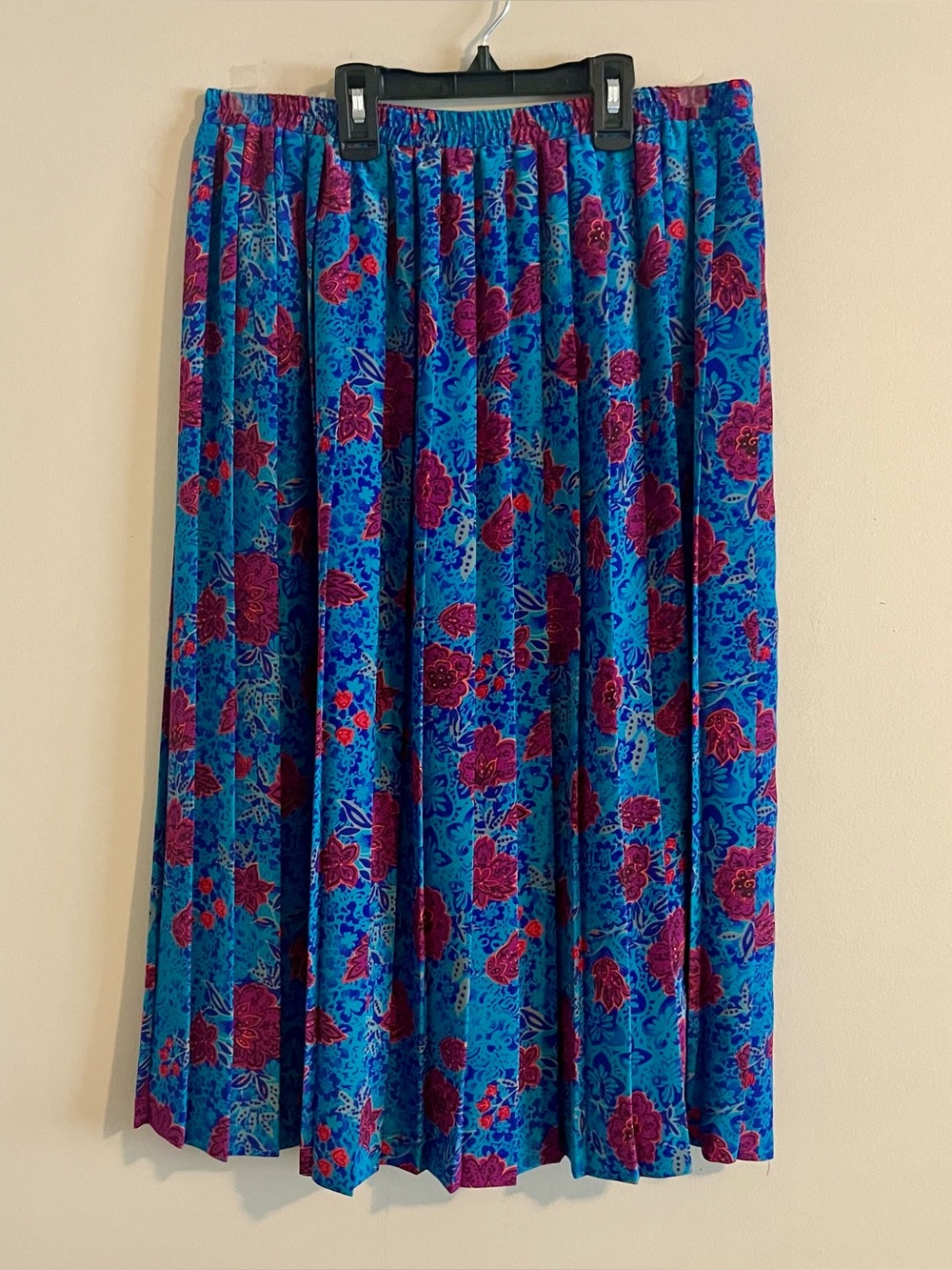 Leslie Fay Blue Teal Floral Pleated Midi Skirt